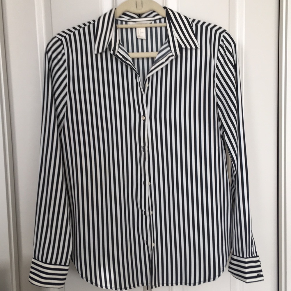 Black and White Stripped Button Down Blouse